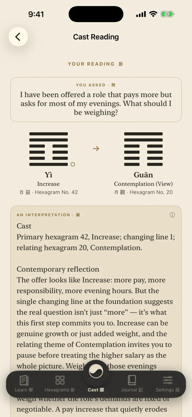 Yi-Ching contemporary cast reading